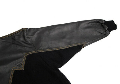 ISSEY MIYAKE Leather Zigzag Panel Wool Sweater Black Size M