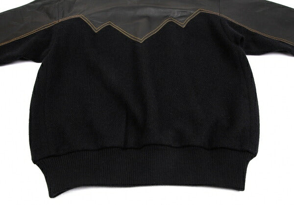 ISSEY MIYAKE Leather Zigzag Panel Wool Sweater Black Size M