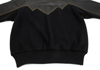 ISSEY MIYAKE Leather Zigzag Panel Wool Sweater Black Size M
