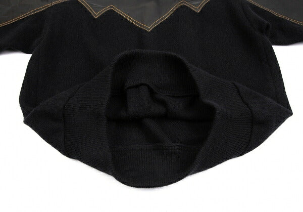 ISSEY MIYAKE Leather Zigzag Panel Wool Sweater Black Size M