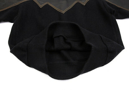 ISSEY MIYAKE Leather Zigzag Panel Wool Sweater Black Size M