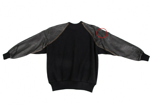 ISSEY MIYAKE Leather Zigzag Panel Wool Sweater Black Size M