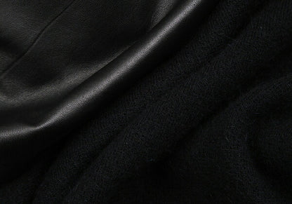 ISSEY MIYAKE Leather Zigzag Panel Wool Sweater Black Size M