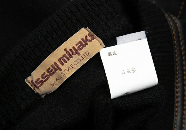 ISSEY MIYAKE Leather Zigzag Panel Wool Sweater Black Size M
