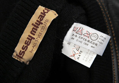 ISSEY MIYAKE Leather Zigzag Panel Wool Sweater Black Size M