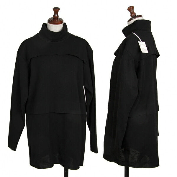 ISSEY MIYAKE Wool Pleated High Neck Sweater Black Size M