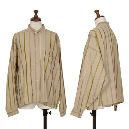ISSEY MIYAKE Multi Stripe Weave Stand Shirt Mocha Size 9