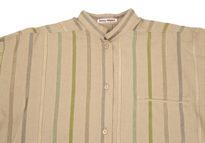 ISSEY MIYAKE Multi Stripe Weave Stand Shirt Mocha Size 9