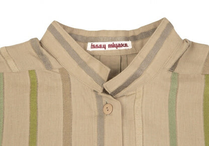 ISSEY MIYAKE Multi Stripe Weave Stand Shirt Mocha Size 9