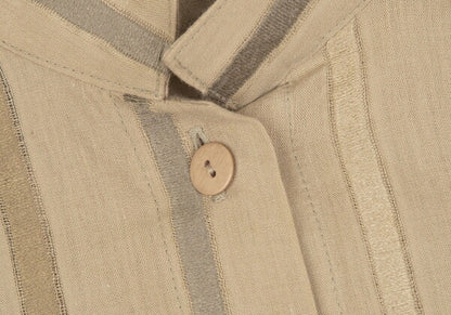 ISSEY MIYAKE Multi Stripe Weave Stand Shirt Mocha Size 9
