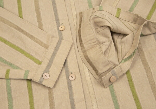 ISSEY MIYAKE Multi Stripe Weave Stand Shirt Mocha Size 9