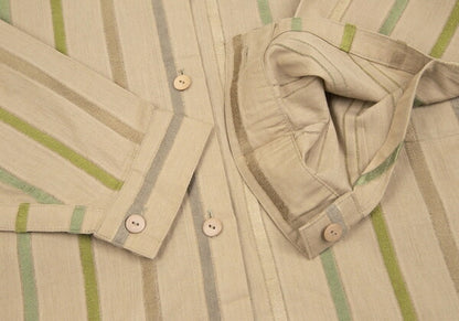 ISSEY MIYAKE Multi Stripe Weave Stand Shirt Mocha Size 9