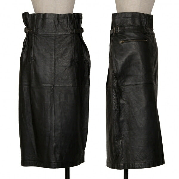 ISSEY MIYAKE High Waist Belted Leather Skirt Black Size 9