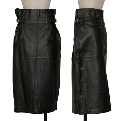 ISSEY MIYAKE High Waist Belted Leather Skirt Black Size 9