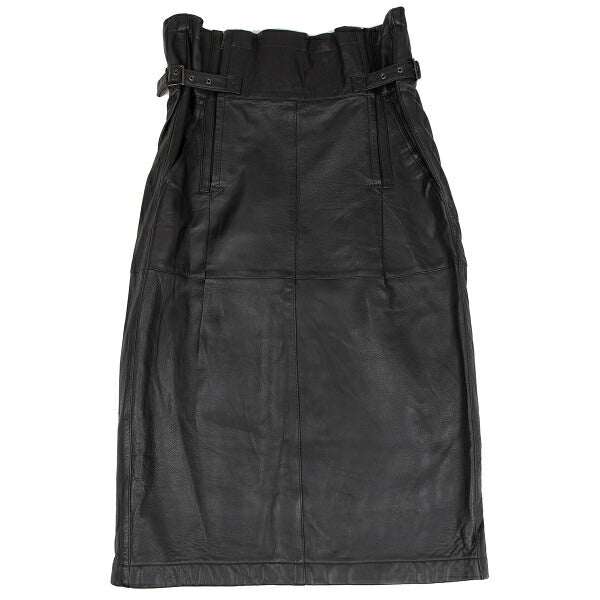 ISSEY MIYAKE High Waist Belted Leather Skirt Black Size 9