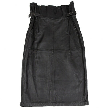 ISSEY MIYAKE High Waist Belted Leather Skirt Black Size 9
