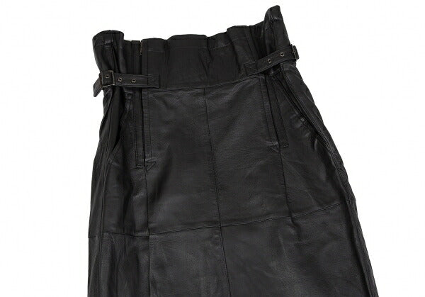 ISSEY MIYAKE High Waist Belted Leather Skirt Black Size 9