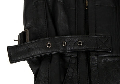ISSEY MIYAKE High Waist Belted Leather Skirt Black Size 9
