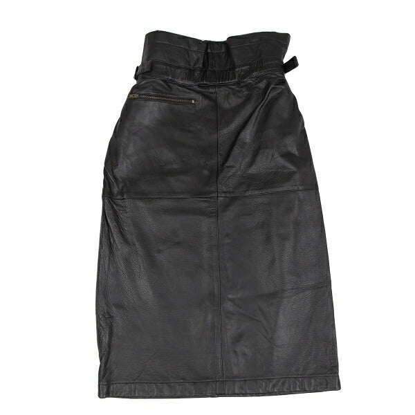 ISSEY MIYAKE High Waist Belted Leather Skirt Black Size 9