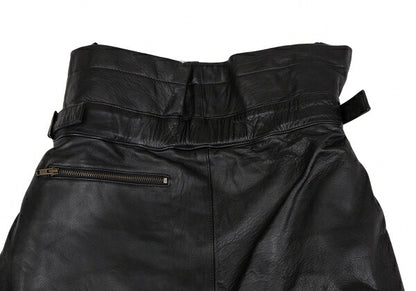 ISSEY MIYAKE High Waist Belted Leather Skirt Black Size 9