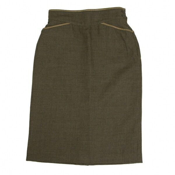KENZO Wool Cotton Leather Piping Midi Skirt Khaki Size M