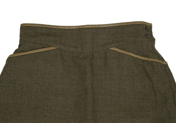 KENZO Wool Cotton Leather Piping Midi Skirt Khaki Size M