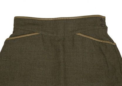 KENZO Wool Cotton Leather Piping Midi Skirt Khaki Size M