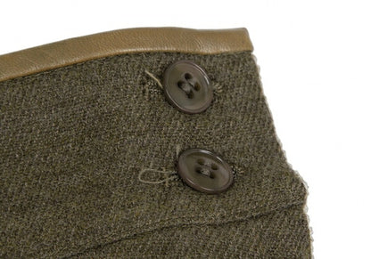 KENZO Wool Cotton Leather Piping Midi Skirt Khaki Size M