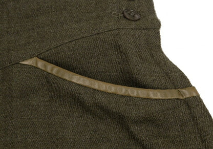 KENZO Wool Cotton Leather Piping Midi Skirt Khaki Size M