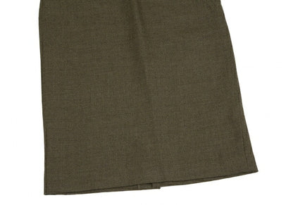 KENZO Wool Cotton Leather Piping Midi Skirt Khaki Size M