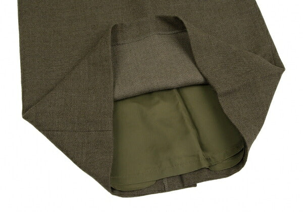KENZO Wool Cotton Leather Piping Midi Skirt Khaki Size M