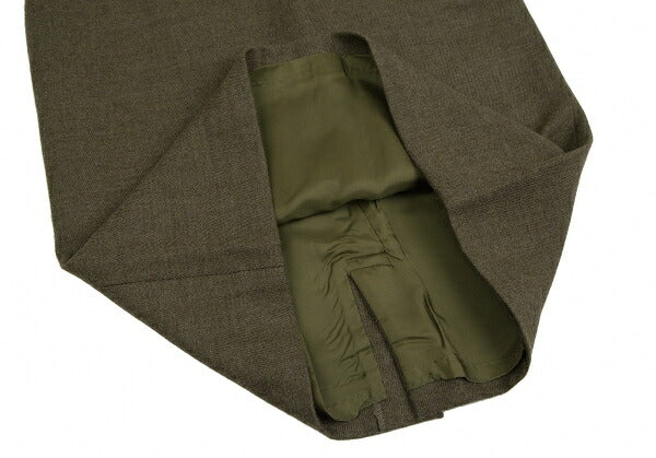 KENZO Wool Cotton Leather Piping Midi Skirt Khaki Size M