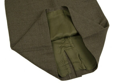 KENZO Wool Cotton Leather Piping Midi Skirt Khaki Size M