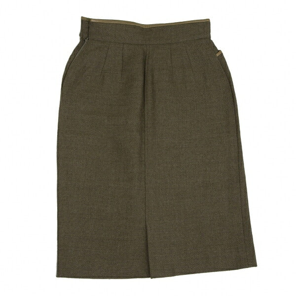 KENZO Wool Cotton Leather Piping Midi Skirt Khaki Size M