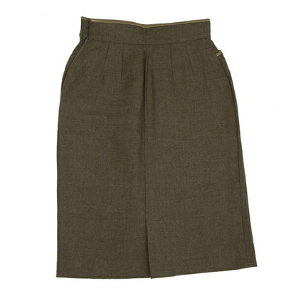 KENZO Wool Cotton Leather Piping Midi Skirt Khaki Size M