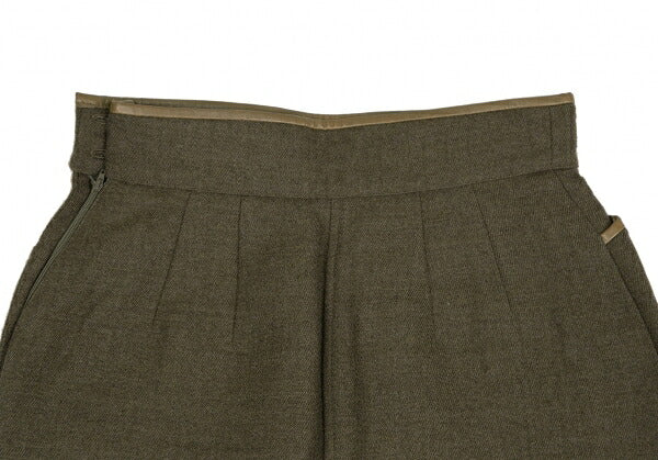 KENZO Wool Cotton Leather Piping Midi Skirt Khaki Size M