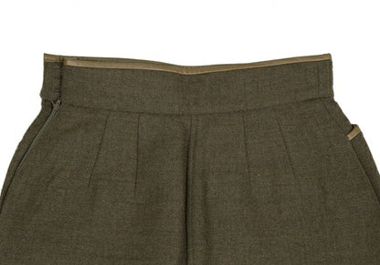 KENZO Wool Cotton Leather Piping Midi Skirt Khaki Size M