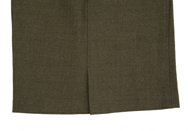 KENZO Wool Cotton Leather Piping Midi Skirt Khaki Size M