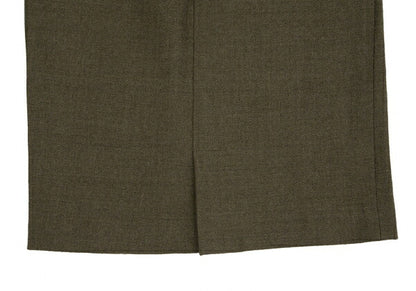 KENZO Wool Cotton Leather Piping Midi Skirt Khaki Size M