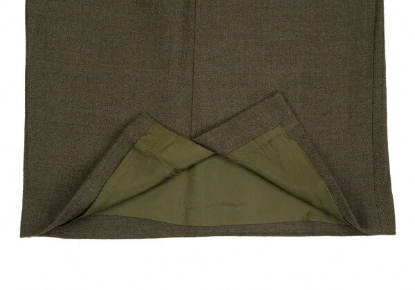KENZO Wool Cotton Leather Piping Midi Skirt Khaki Size M