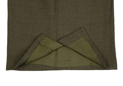 KENZO Wool Cotton Leather Piping Midi Skirt Khaki Size M