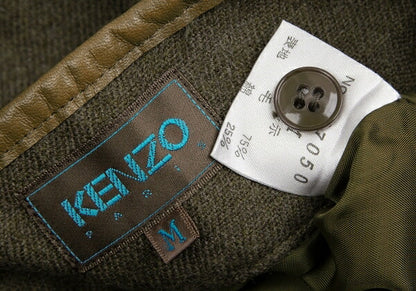 KENZO Wool Cotton Leather Piping Midi Skirt Khaki Size M