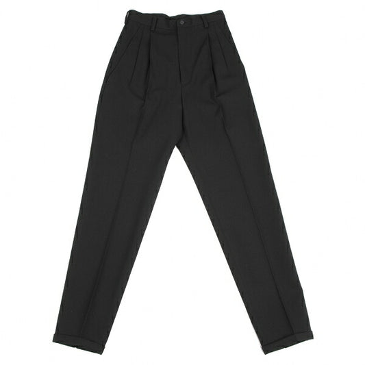 Y's Wool Gabardine Pleated Tapered Slim Pants Black Size S