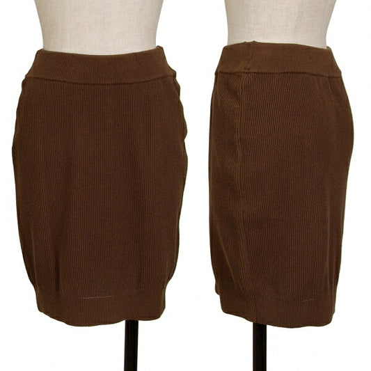 ISSEY MIYAKE Cotton Rib Knit Skirt Brown Size M