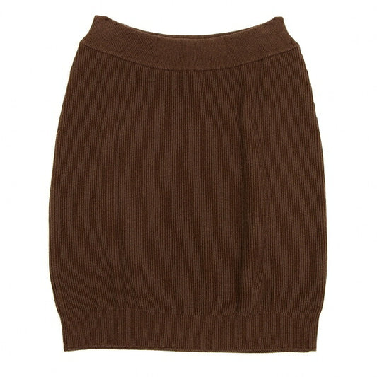 ISSEY MIYAKE Cotton Rib Knit Skirt Brown Size M