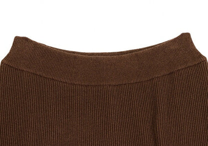 ISSEY MIYAKE Cotton Rib Knit Skirt Brown Size M