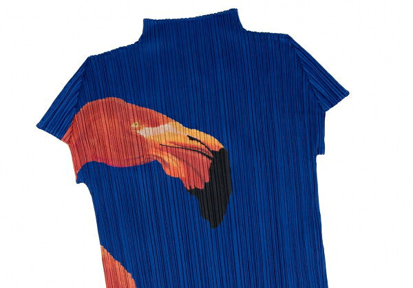 PLEATS PLEASE Animal Print High Neck T-Shirt Blue Size 3