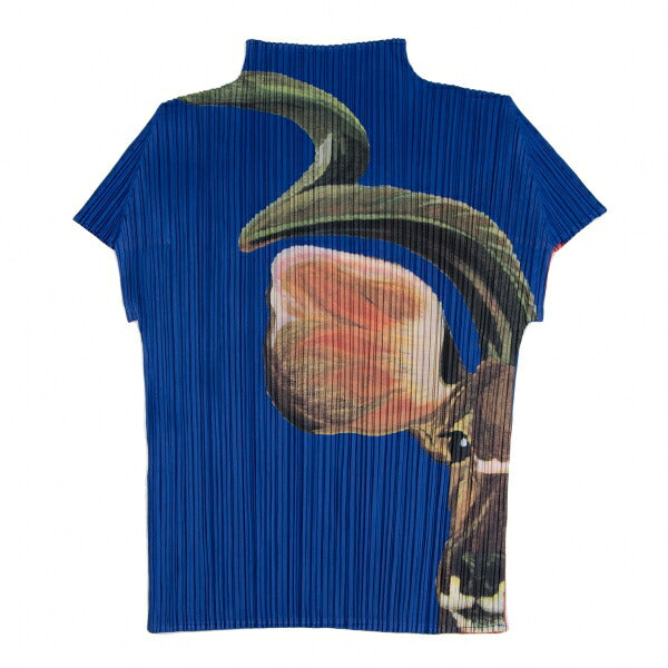 PLEATS PLEASE Animal Print High Neck T-Shirt Blue Size 3