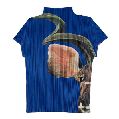 PLEATS PLEASE Animal Print High Neck T-Shirt Blue Size 3