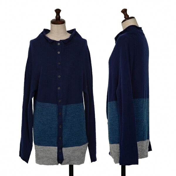 Y's Wool Color Block Knit Cardigan Blue Gray Size 2